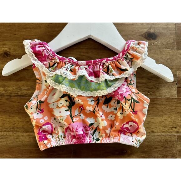 SweetHoney Mallory Crop Two Piece Swimsuit - Orange Crush Pink Green Floral 2T - Picture 4 of 7